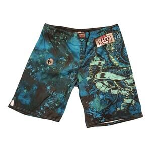 Elite MMA Mens Swim Trunks Blue Graphic Cobra Striking Size XL New With Tags